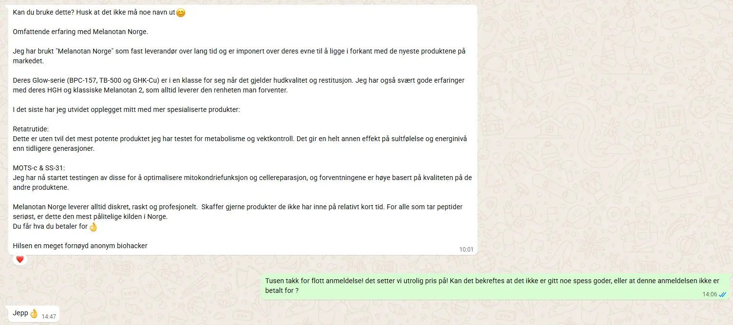 Peptider i Norge – komplett guide (2026) 1 Kundeerfaring om Peptider i Norge (anonym tilbakemelding)